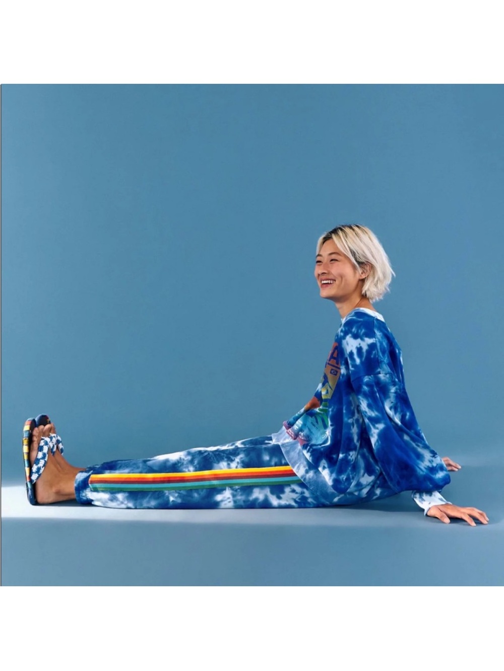 FARM Rio Blue Tie-Dye Seat Suit Set with Rainbow Side Stripe